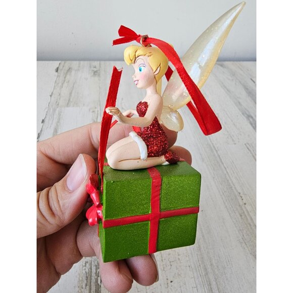 Tinkerbell present ornament Xmas tree sparkle glitter red green - Picture 3 of 8
